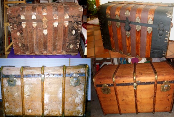 Antique trunk refinishing, before and after