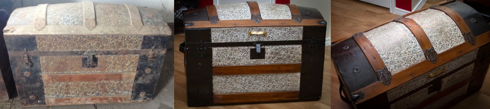 Refinished dome topped steamer trunk