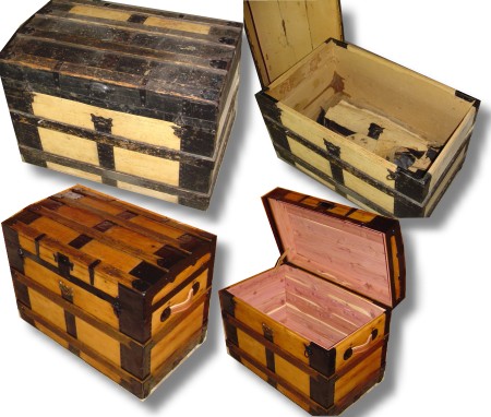 many styles of refinished trunks