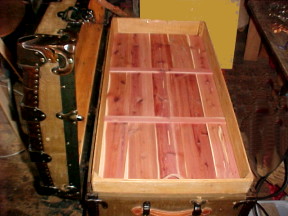Tray with cedar for an old trunk