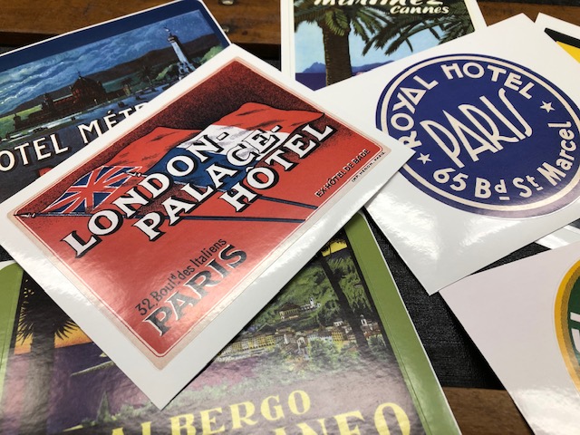 Vintage travel stickers for luggage