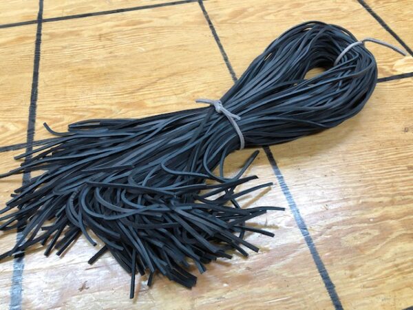 Black leather laces in 36 inch length, sold in pairs, groups of 10, or bundles of 100