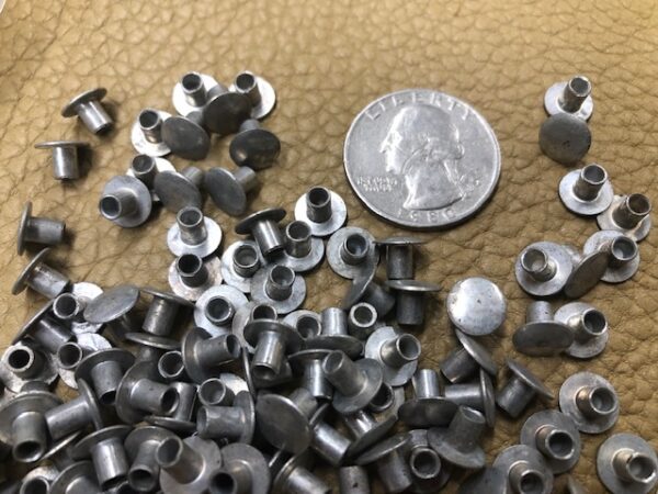 3/16 Inch nickel plated steel tubular rivets in packs of 100 for $8 FLAT with FREE USA Shipping