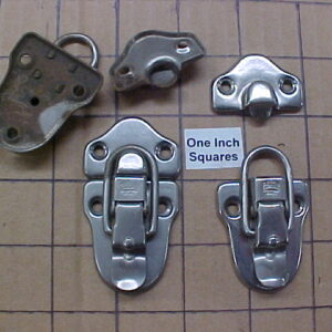 New Old Stock Small Trunk Hasps or Drawbolts in Nickel Plated Steel