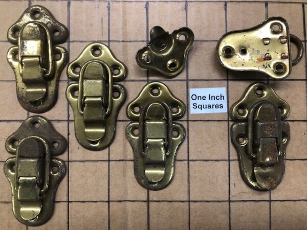 Rusty Brass Plated Hasps, Latches, or Drawbolts made by Excelsior in the 1930s