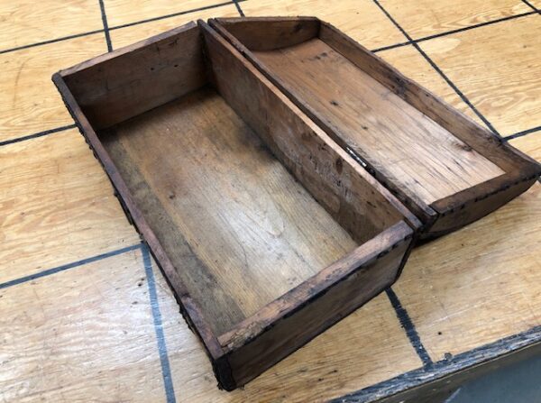 T923 Small Primitive Wooden Trunk with Brass Buttons