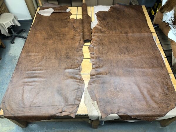 LARGE Sides of Chestnut Leafy Embossed Cattlehide Garment Grade Leather