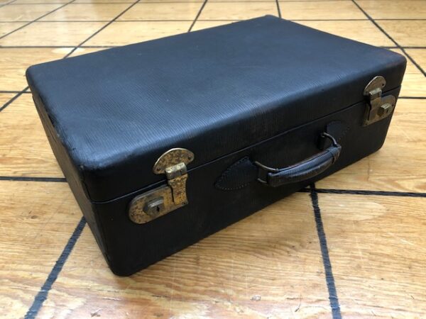 SC323 Small Black Suitcase from the 1930s with Hair brush and Comb Set Inside