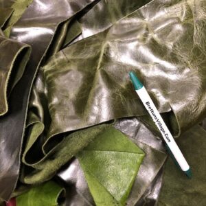 Scrap Leather Pieces in Shades of Green in 5 or 10 Pound Boxes, free 48-state USA shipping