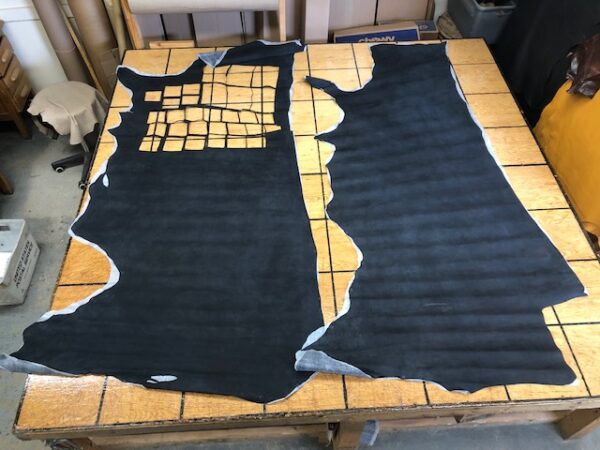 Leather Hide Clearance Sale Item 347 Pair of Black Nubuc Sides with Anti-Stretch Fabric Attached