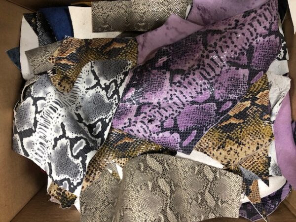 Very Thin Reptile Embossed and Printed Scrap Leather Pieces in Mixed Colors