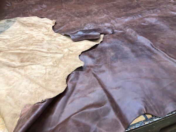 USA Whole Hides, Chrome Tanned, 3 oz, LARGE Hides in Whiskey Reddish-Brown