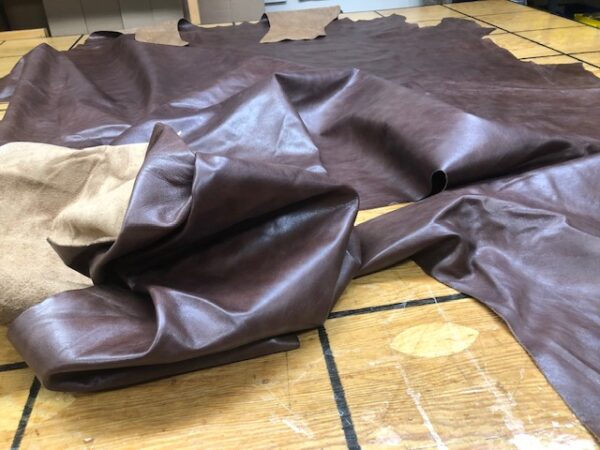 Leather Hide Clearance Sale Item 44 Large Whole Hide in Chocolate Brown, Has a Hole In It