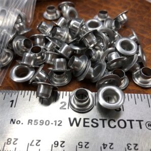 Aluminum boot or shoe lacing eyelets sold in packs of 100 for $8 and USA shipping is FREE