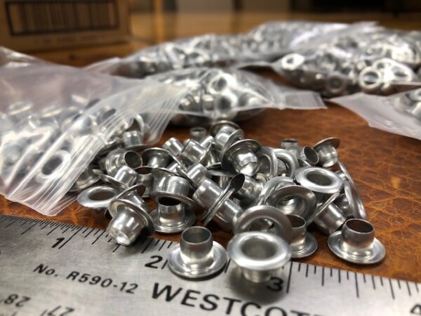 Aluminum boot or shoe lacing eyelets sold in packs of 100 for $8 and USA shipping is FREE