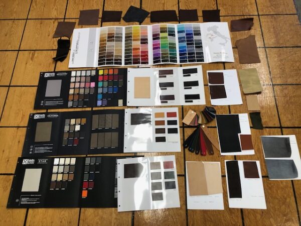 Collection of tannery sample leathers - old, out of production leathers in small pieces