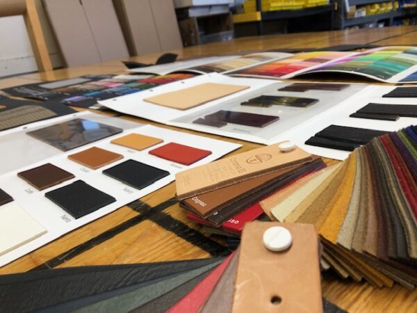 Collection of tannery sample leathers - old, out of production leathers in small pieces
