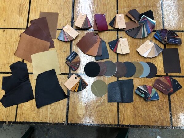 1859 Collection of tannery sample leathers in many colors and thicknesses
