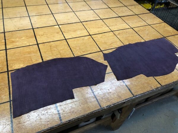 Two Panels of Very Dark Purple Pattern Embossed Leather Panels