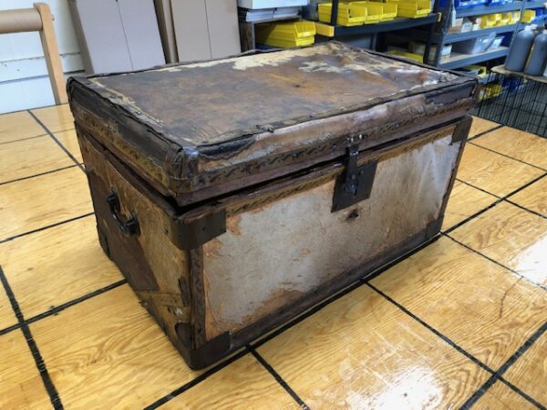 Mid 1800s Hand Built Trunk Covered with Animal hide and hair T1971