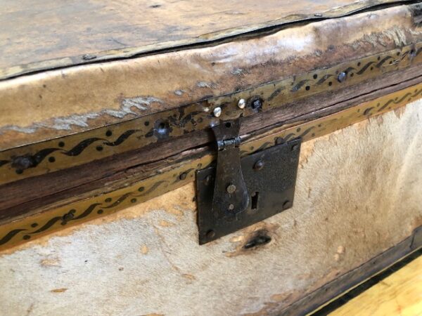Mid 1800s Hand Built Trunk Covered with Animal hide and hair T1971