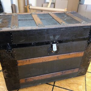 T1974 Standard Green Canvas 1880s Travel Trunk with a flat top