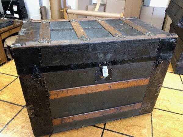 T1974 Standard Green Canvas 1880s Travel Trunk with a flat top