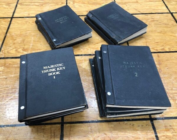 The Majestic Trunk Key Books, Volumes 1 and 2 shows configuration of most steamer trunk lock keys