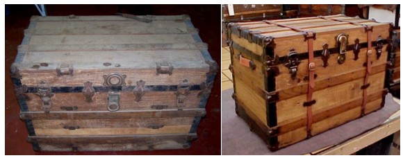 Before and after of a large trunk, crate looking